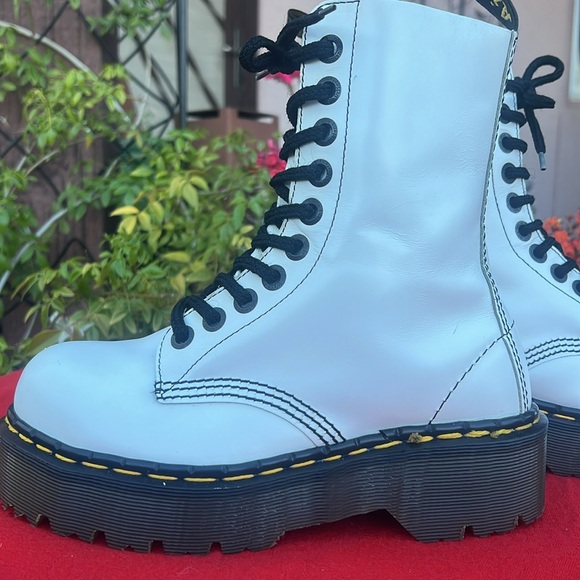 🏴󠁧󠁢󠁥󠁮󠁧󠁿 Steel Toe MIE Dr. Martens 10 Eye White 90’s Platform Boots UK 4 - Picture 16 of 17